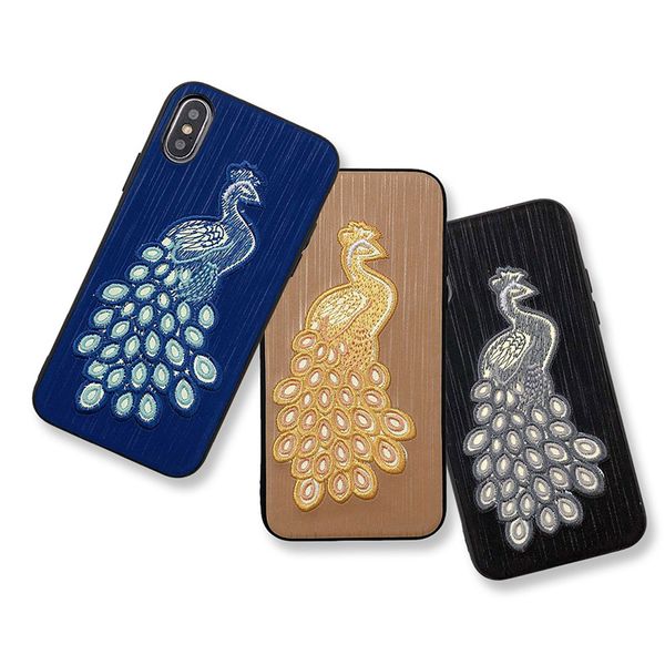 

One Piece Luxury Embroidery Peacock Case for iphone 7 8 Plus Silicone luminous phone case For iphone XS XR MAX TPU Cover