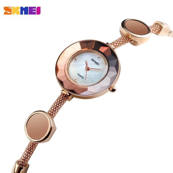 

skmei женщины часы кварцевые женские часы 3bar водонепроницаемый из нержавеющей стали ремешок моды наручные часы релох mujer 1406, Slivery;brown