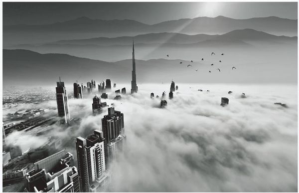 

beautiful scenery wallpapers minimalistic cloud city distant mountain landscape background wall painting