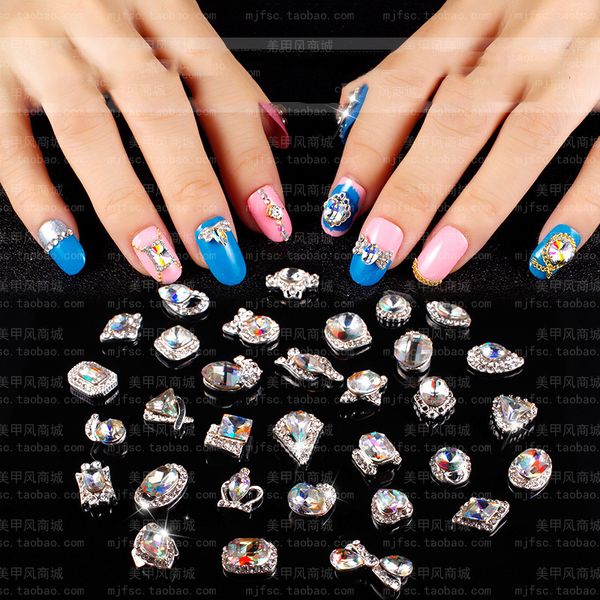 

multiple styles alloy nail glass gemstone rhinestone nail art 3d bride transparent diamonds japanese decoration jewelry, Silver;gold