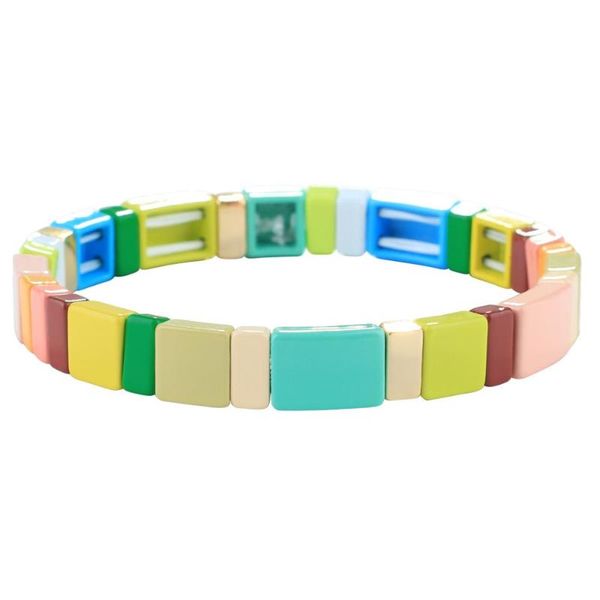 

kelitch friendship birthday gifts bracelets colorful rainbow enamel tile stretch bracelets cuff adjustable chain trendy jewelry, Black