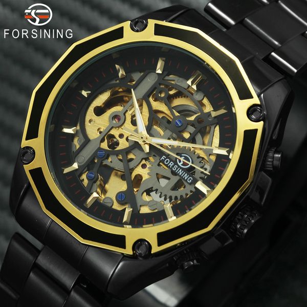

forsining golden brand luxury auto mechanical watch men stainless steel strap skeleton dial fashion business wristwatches cj191213, Slivery;brown