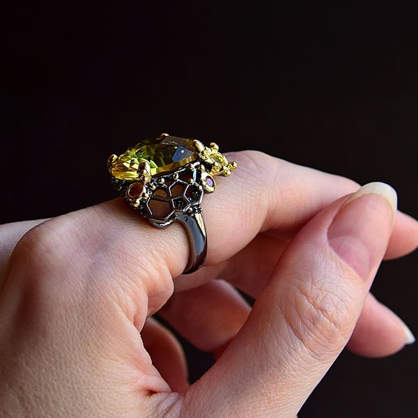 

fashion-latest large oval golden crystal cz ring yellow cubic zirconia jewellery women's copper jewelry big cocktail rings, Golden;silver