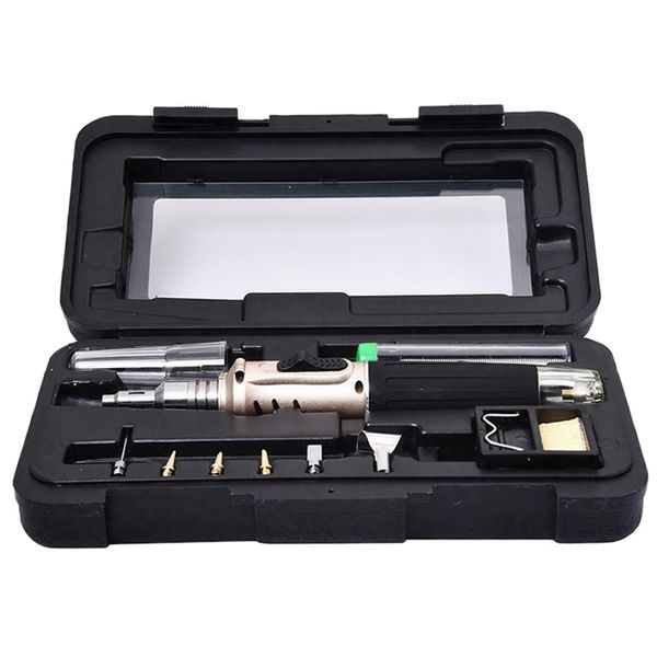 

promotion hs-1115k 10-in-1 multifunction gas soldering iron case set lighter spray set welding equipment