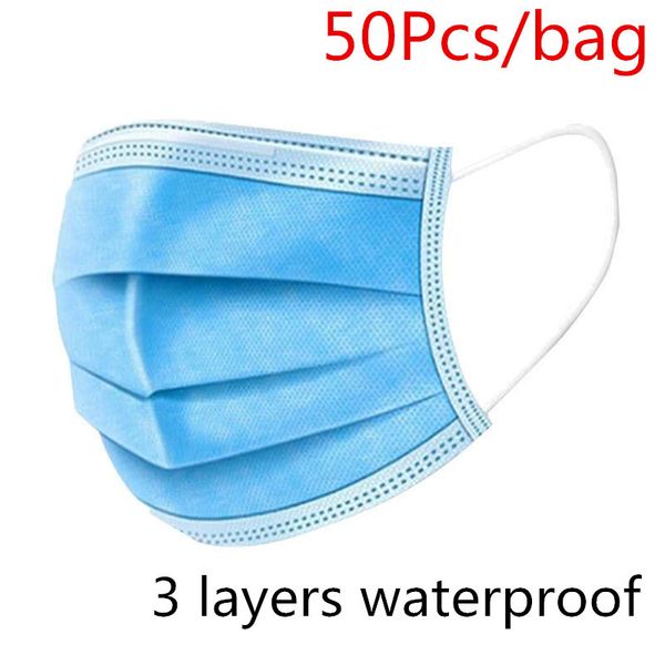 

in stocks 50pz wholesale face mask anti-fog masks medical mask disposable mouth mask non-woven fabric protective masks for germ protection, Blue;white