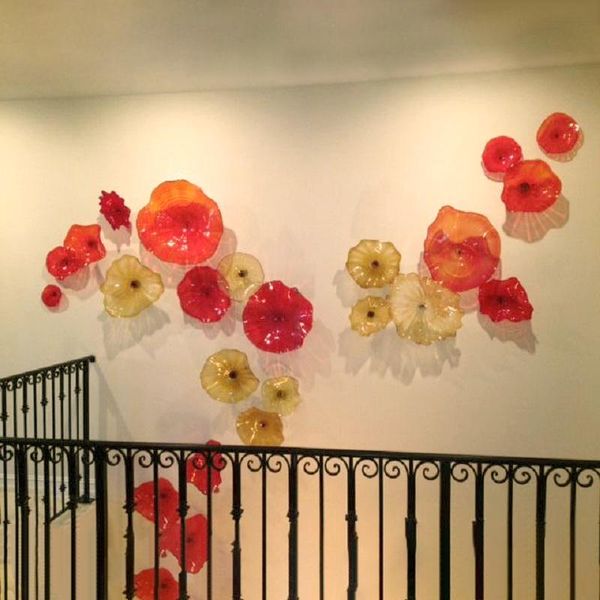 

modern glass flower wall art murano glass plates red amber colors l wall decor glass art plates