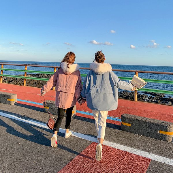 

p shoot cotton coat women's short 2019 new style winter korean-style loose-fit b workwear f coat fashion thick large fur col, Blue;black