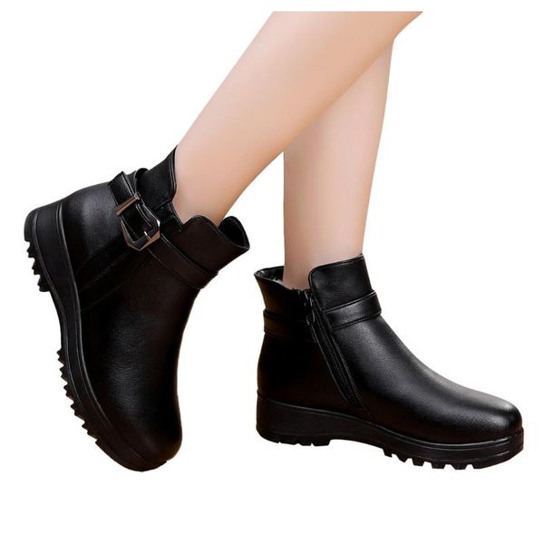 

ladies winter round toe shoes women snow boot plus velvet warm non-slip cotton boot winter hiking cotton shoes ankle botas, Black