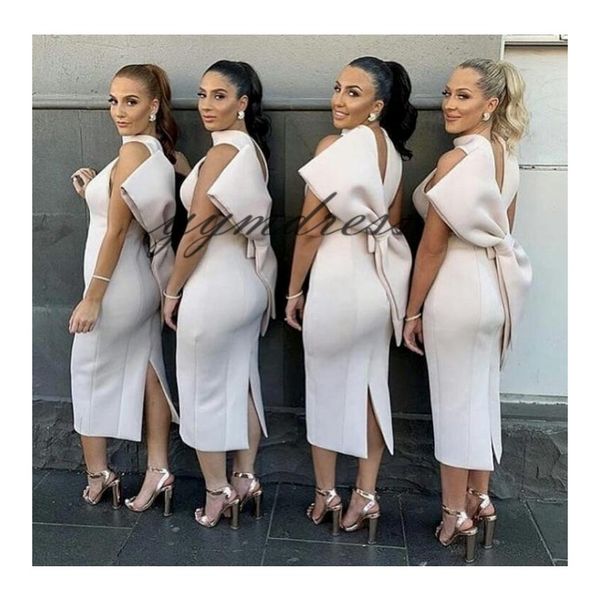 

2019 new bridesmaid dresses ankle length halter neck wedding guest maid of honor dress vestidos de noiva, White;pink