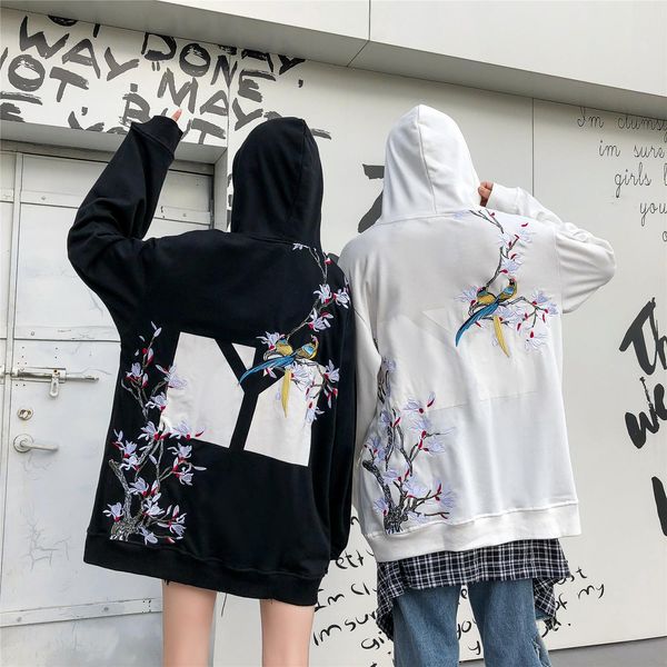 

chinese wind embroidery magpie plum lovers dongkuan hooded sweater tide male national trend loose hoodie jacket