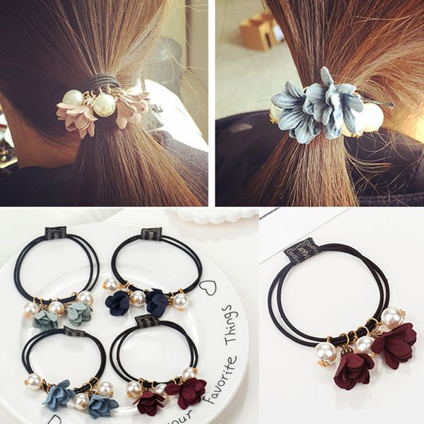 

4colors cloth flower shape elastic hair bands hair rope popular women girls rubber bands ring sale