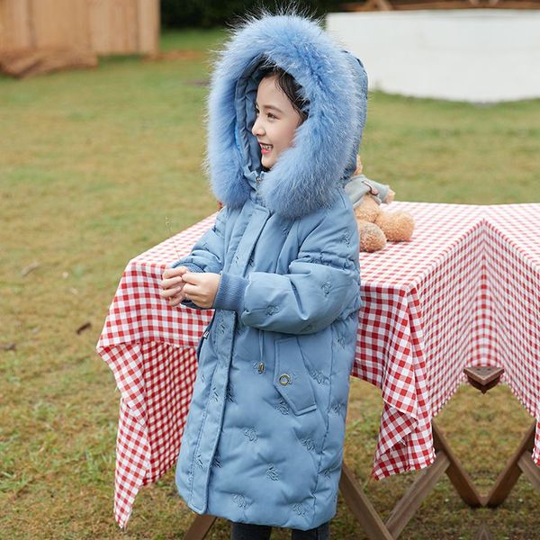 

new girls 80% white duck down coats winter collar hooded outerwear coat children down jackets children's thickening jacket cold winter, Blue;gray