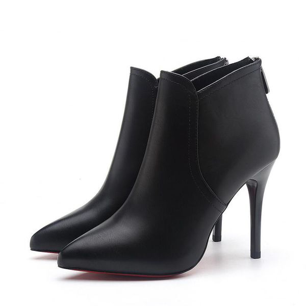 

New Women Boots Ankle PU Leather Zipper Booties High Heels Autumn Shoes Black Winter Boots Pointed Toe