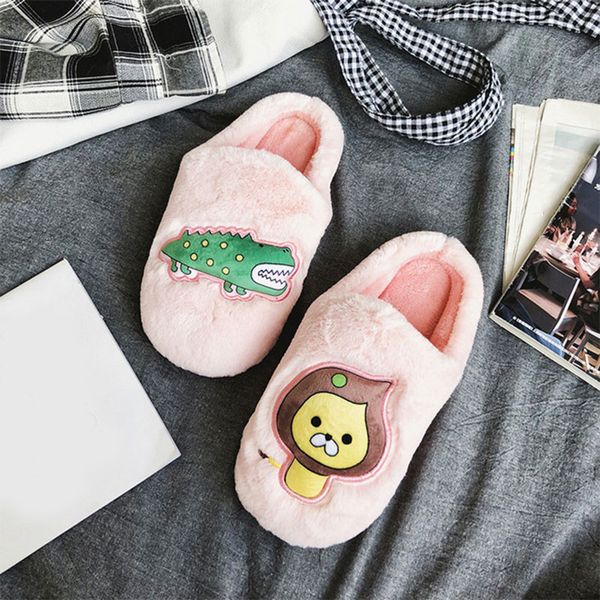 

women soft couple home slipper women winter comfort short furry plush ladies animal prints woman casual female shoes plus size, Black