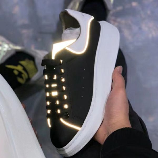 

size 35 to 44 glow in the dark black white calf leather rainbow color lace up sneaker platform shoes women luxury designer sneakers