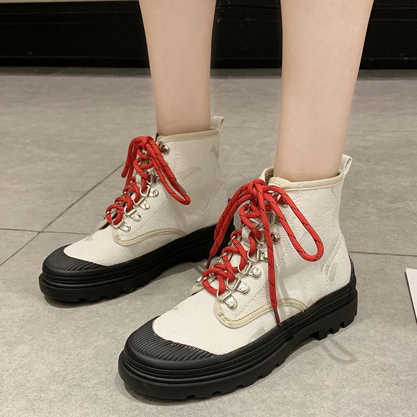 

lucyever autumn winter women canvas flat ankle boots soft-soled platform shoes woman lace up motorcycle boots zapatos de mujer, Black