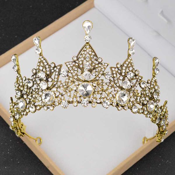 

fashion vintage golden bride crown baroque wedding crystal hair accessories handmade princess rhinestone headdress decoration, Golden;white