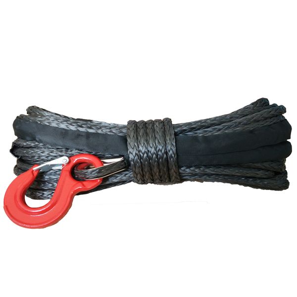 

factory direct sale 10mm x 28m synthetic winch rope with hook