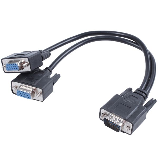 

vga 15 pin male to 2 female plugs computer connector cable black