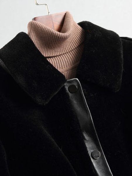 

rear fur coat women 2020 autumn winter sheep shearling coats female long trench coat outwear wool jacket streetwear, Black