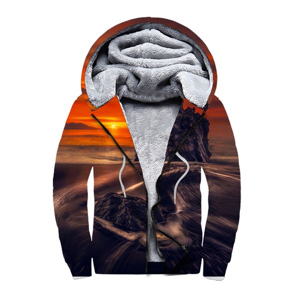 

fashion digital printing padded plus velvet double zipper hooded vests, Black