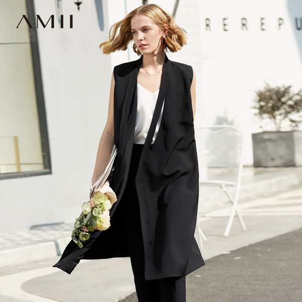 

amii minimalist spring summer solid vest coat women fashion sleeveless loose long coat 11940019, Black;white