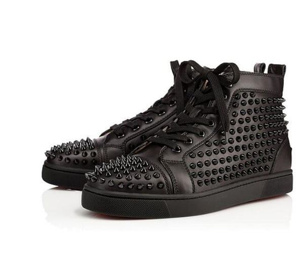 

classic black white studded sneaker for women,men's flats red bottom homme spikes shoes,suede / leather hight trainers with box