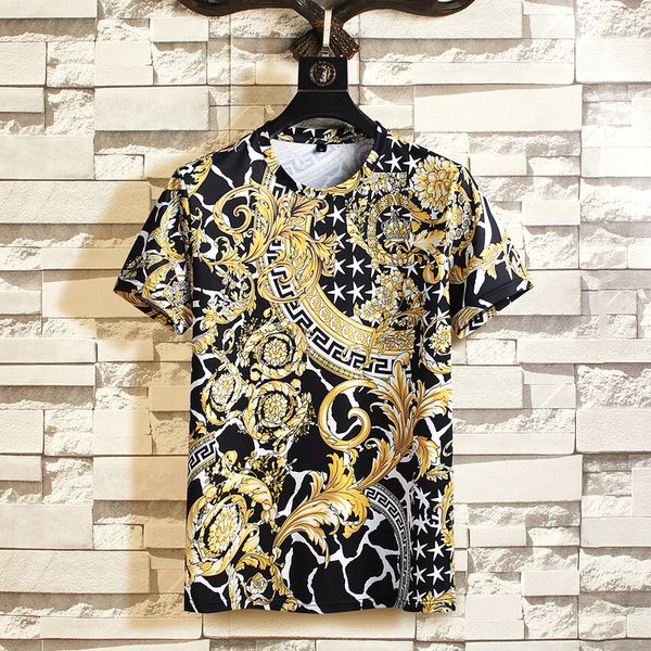 

men's brand designer fashion brand cotton yellow print fashion designer t-shirt short sleeve casual t-shirt designer, White