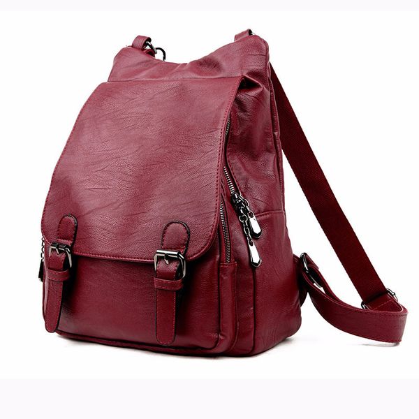 

2019 new style solid color pu leather woman's backpack casual girl's school bag multi-function lapbag exquisite backpack