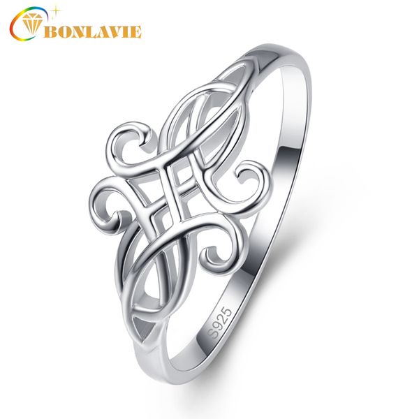 

bonlavie women's 925 sterling silver celtic hollow knot infinity eternity wedding band stackable ring, Golden;silver