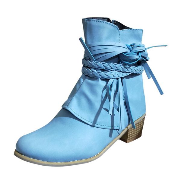 

ladies casual retro roman style solid color strap lace woven zipper low heel boots women's comfortable casual shoes, Black