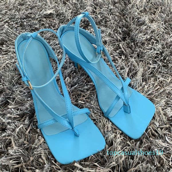 

summer women sandals narrow band vintage square toe high heels buckle strap high heel sandals women v-neck designer shoes women, Black