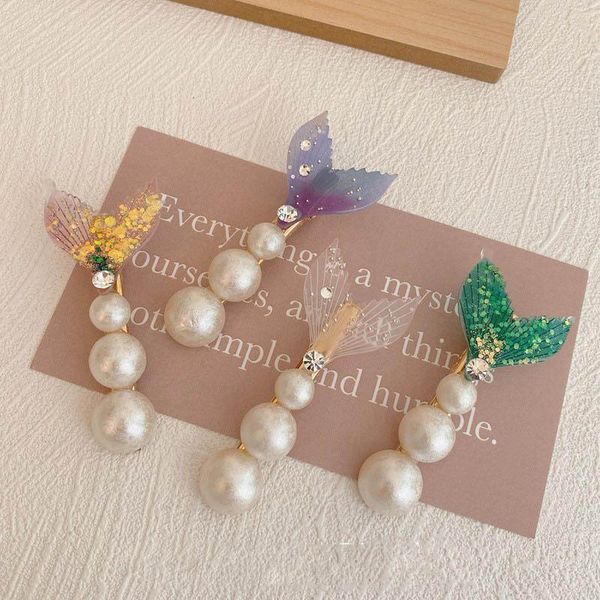 

2020 ins mermaid women hair clips pearl designer hair clips rhinestone girls barrettes boutique bb clip hair accessories for women, Slivery;white