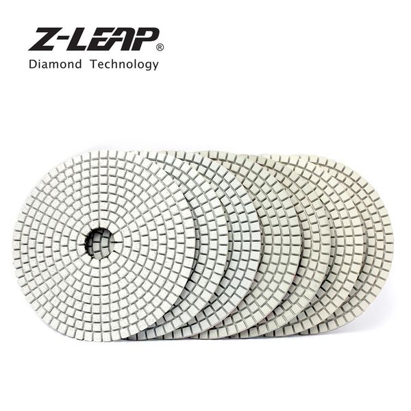 

z-leap 5 inch 125mm wet diamond polishing pads flexible sanding disc stone marble granite white bond 7pcs mix grit abrasive tool