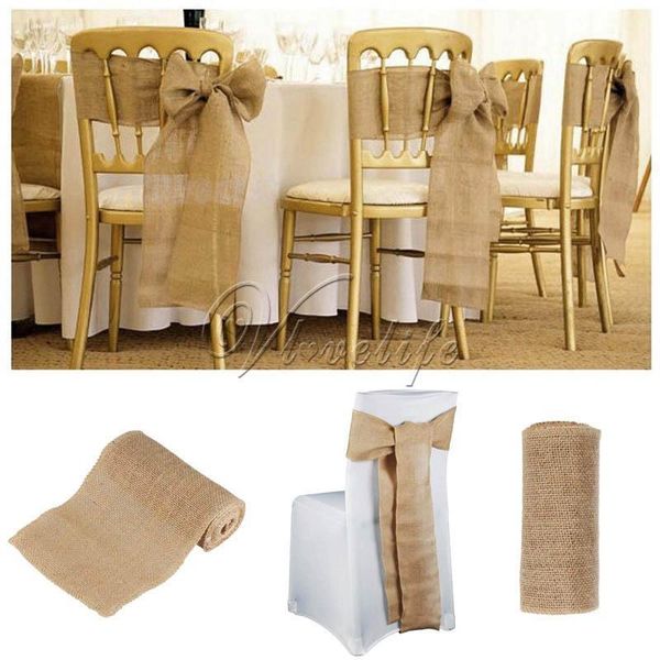 

50pcs лот burlap лента 6 «» х 94 «» стул ручного burlap свадебного sash джут tie bow для партии детских душ сельской свадьбы
