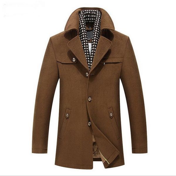 vxo 2019 winter men splice woolen jacket plus thick outerwear mens middle long jacket coat winter warm overcoat with a scarf, Black;brown