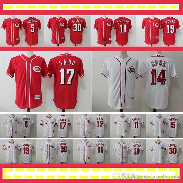 

11 Barry Larkin Cincinnati Baseball jersey Reds 14 Pete Rose 19 Joey Votto 17 Chris Sabo Griffey 30 5 Johnny Bench stitched Embroidery Logos