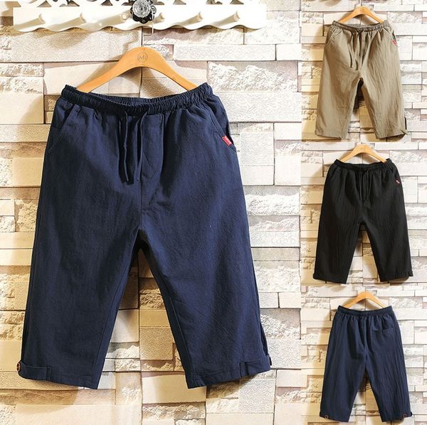 

2019 new pants men cargo pant streetwear pant men's summer new style thin retro casua loose linen seven-minute trousers m-5xl, Black