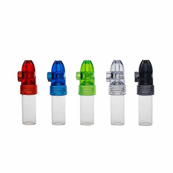 Il più nuovo contenitore di vetro trasparente di plastica colorato Snuff Snorter Sniffer Smoking Pill Bottle Portable Seal Storage Alta qualità DHL Free