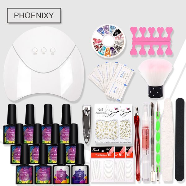 

nail set gel nail polish kit 36w uv led lamp for nails 10pcs gel varnish manicure tools kit extension set manicure
