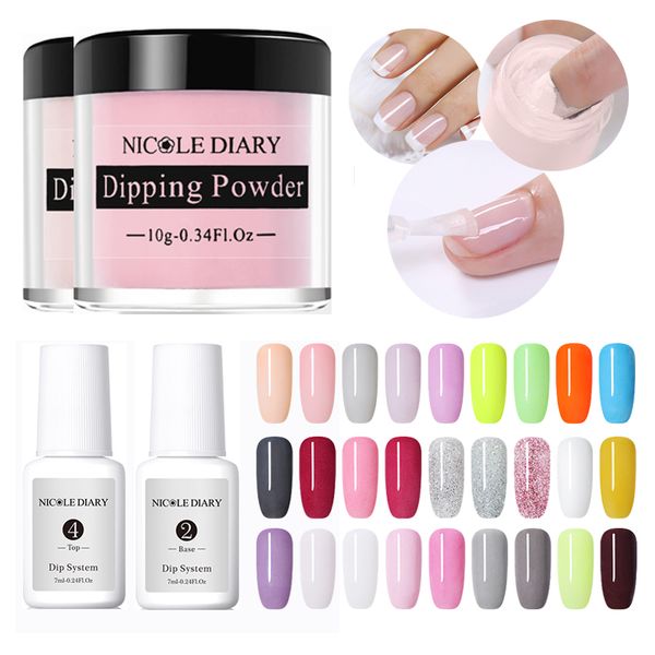

nicole diary dip 10ml gradient french glitter without lamp cure base activator polish liquid set manicure decoration, Silver;gold