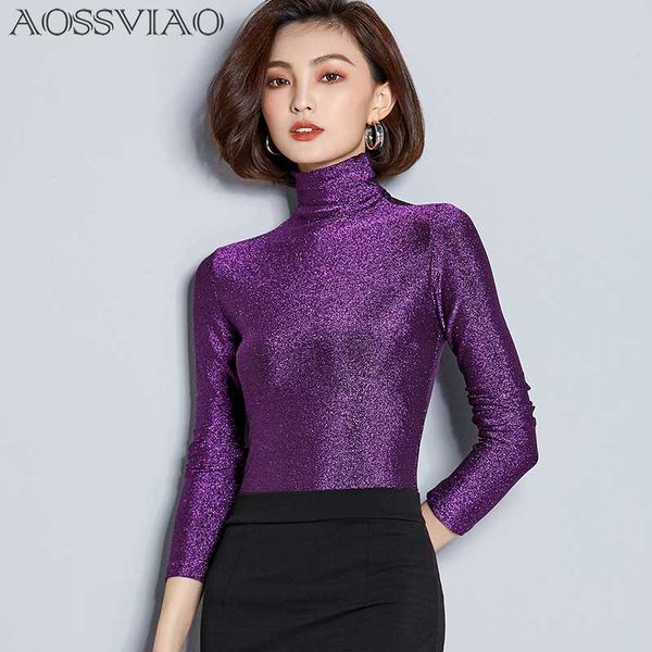 

2020 new turtleneck t shirt women basic knitted lurex long sleeve women casual t-shirt femme sheer slim ladies sequin top, White