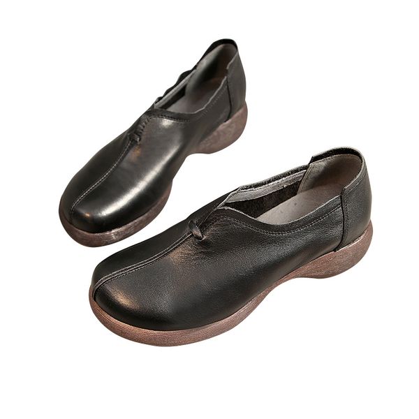 

hand made ladies shoes genuine leather flats slip on casual oxfords thick rubber sole shoes zy705, Black