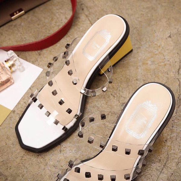 

women slippers sandals fashion open toe slip on outdoor slippers summer thick heels rivet summer, Black