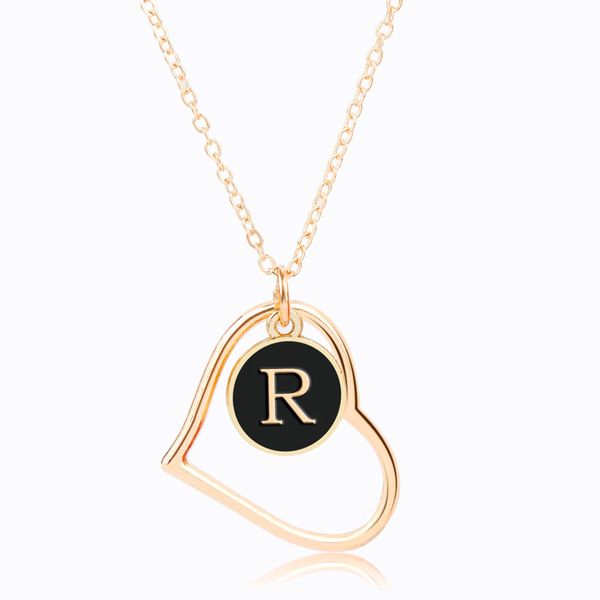 

Women Gift Gold Plated Pendant Necklace Heart Shape Alloy Enamel 26 Letter Necklaces