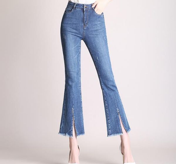 

jeans for women mother jeans high waist women high elastic plus size stretch washed denim skinny female pencil pants, Blue