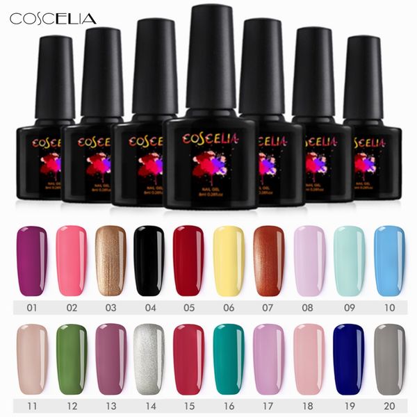 

nail art design manicure coscelia 40color 8ml soak off enamel gel polish led uv gel nail polish lacquer 2018 new ing, Red;pink