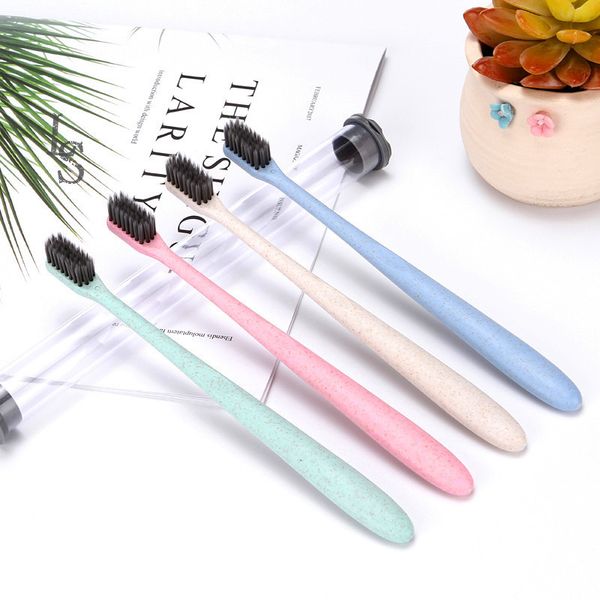 

wheat straw toothbrush ultra-fine soft bristle antibacterial wheat toothbrush portable tube-toothbrush wholes