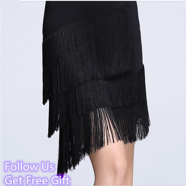 

women latin dance skirt fringed tassels costume samba tango competition performamnce lady latin dress, Black;red