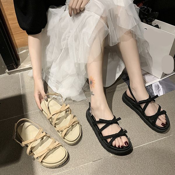 

increasing height flat sandal shoe 2020 summer all-match sale of women's shoes sandals med wedge clear heels suit, Black